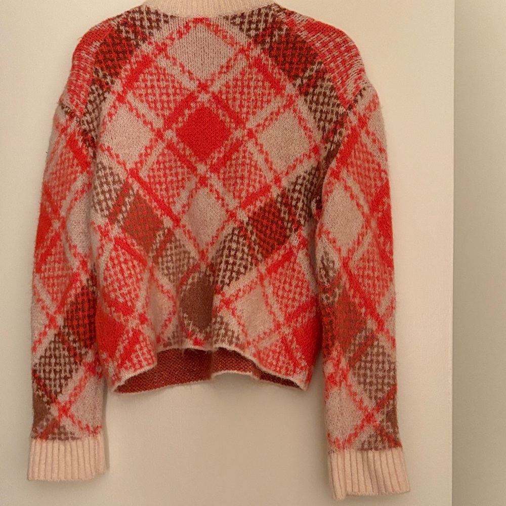Maje Vibrant Red and Tan Checkered Crewneck Sweater - Picture 5 of 5